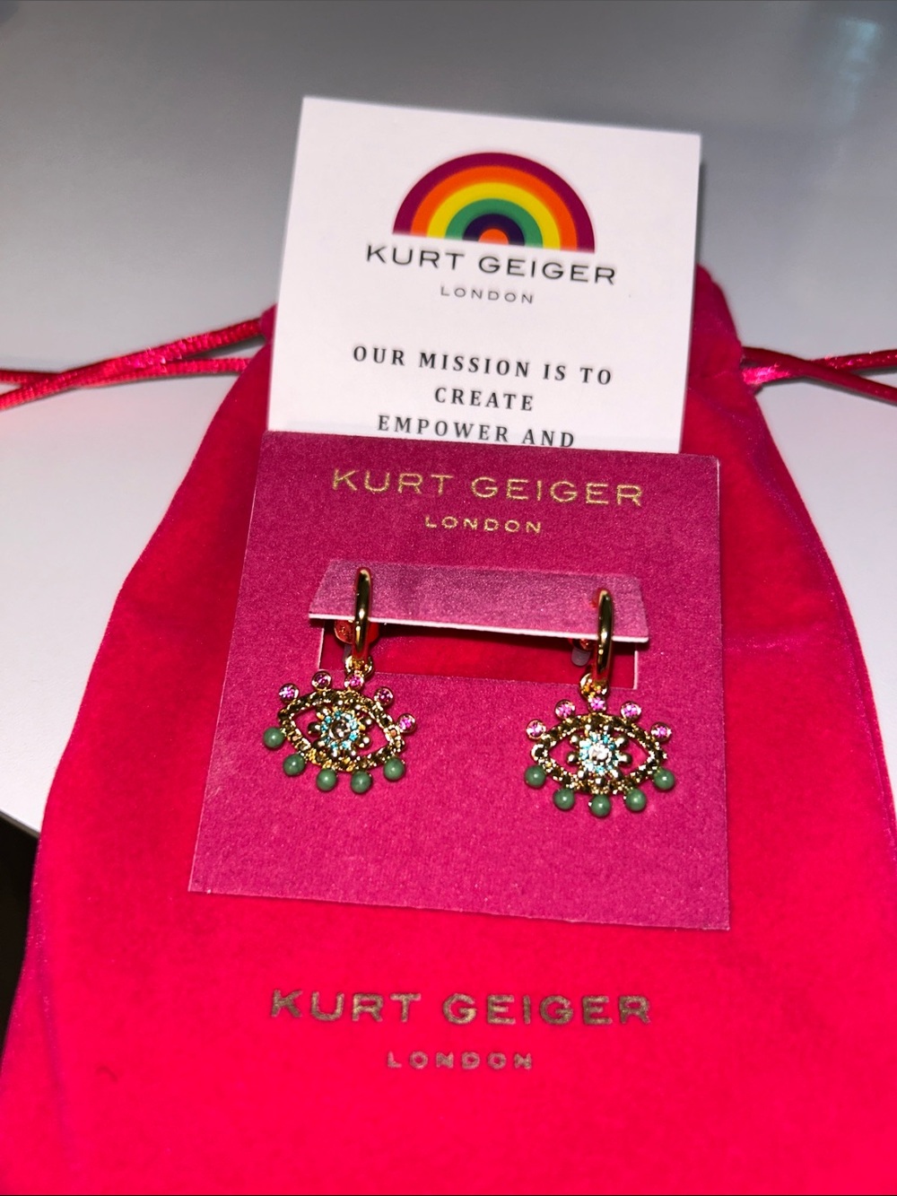 Kurt Geiger London Crystal Evil Eye Huggie hoops with evil eye drop NWT